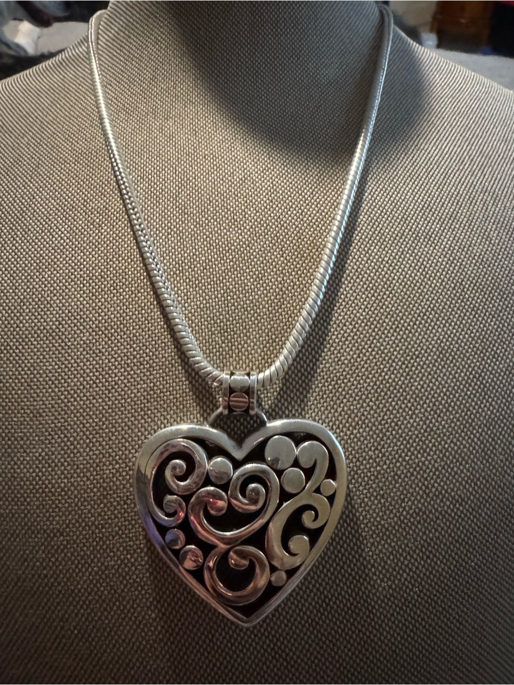 Brighton Silver Heart Scroll Pendant Necklace